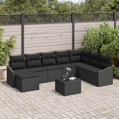 Set Divano da Giardino con cuscino 8 pcs Nero polyrattan