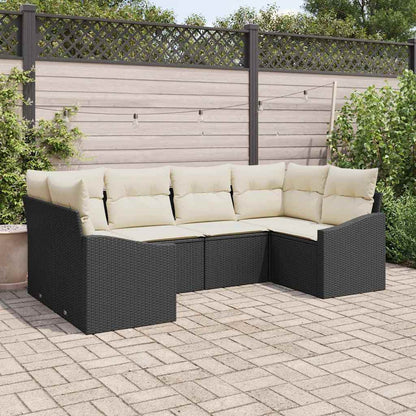 Set Divano da Giardino 6 pcs Nero e Crema polyrattan