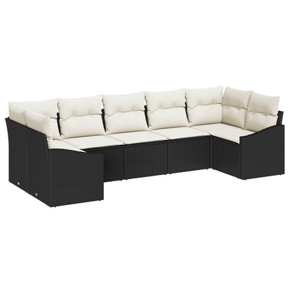Set Divano da Giardino 7 pcs Nero e Crema polyrattan