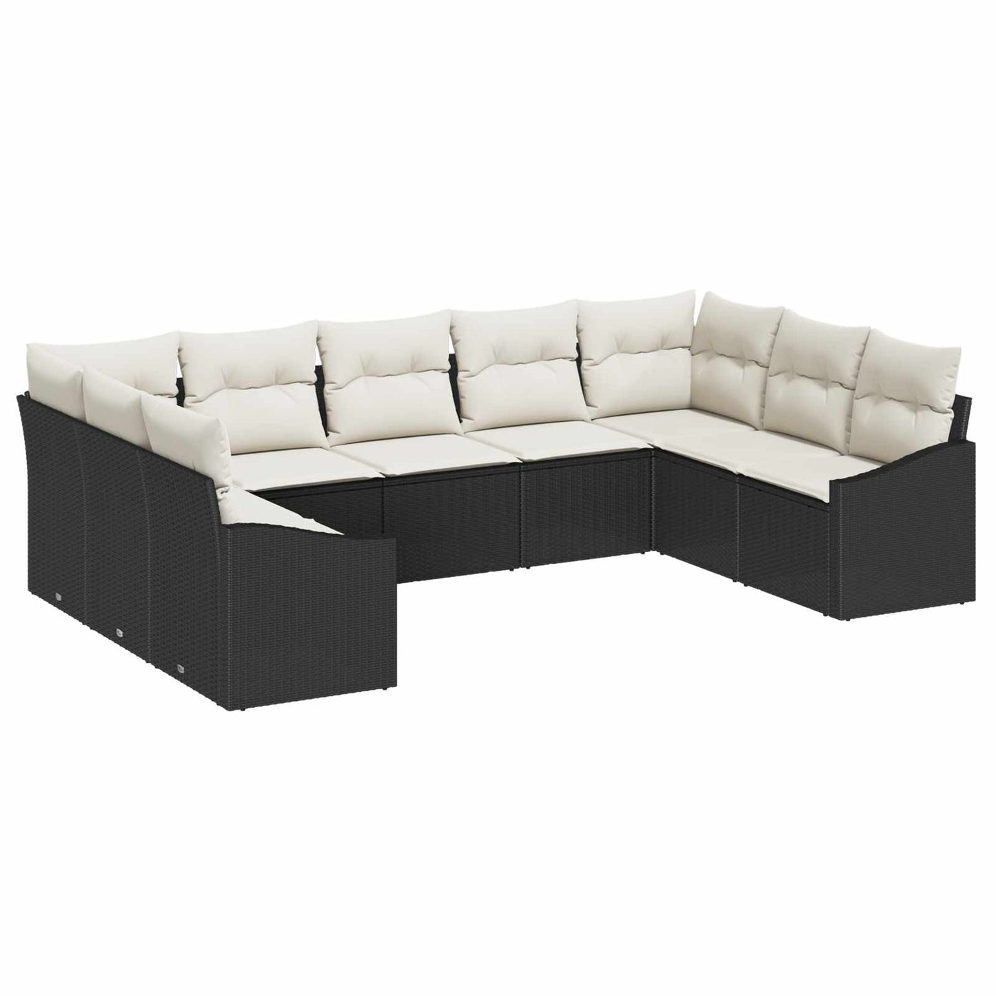 Set Divano da Giardino 9 pcs Nero e Crema polyrattan