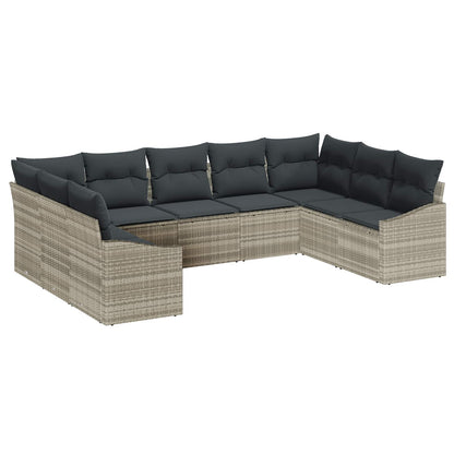 Set Divano da Giardino 9 pcs Grigio chiaro polyrattan