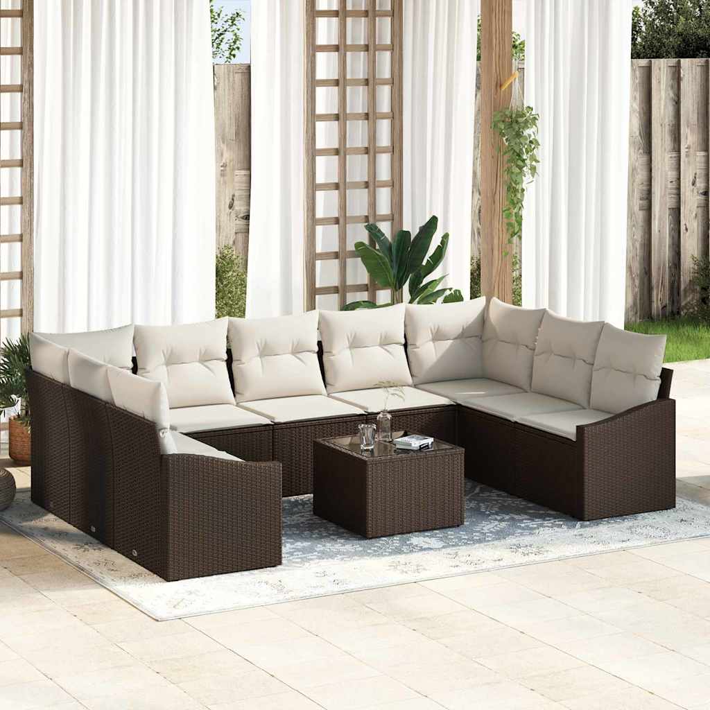 Set Divano da Giardino Marrone e Crema polyrattan