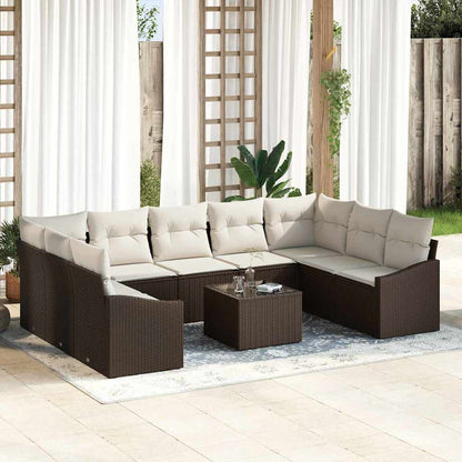 Set Divano da Giardino Marrone e Crema polyrattan