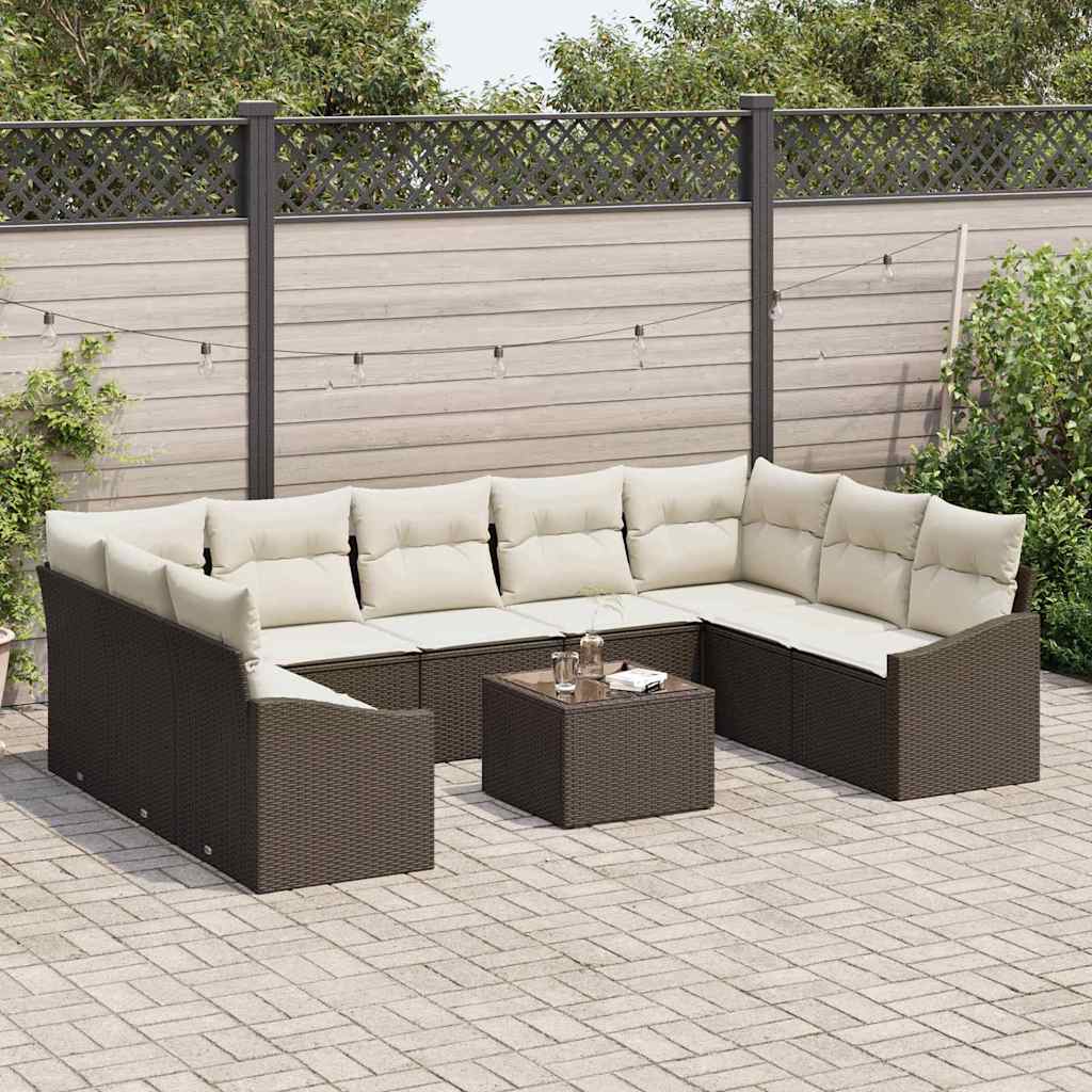 Set Divano da Giardino Marrone e Crema polyrattan