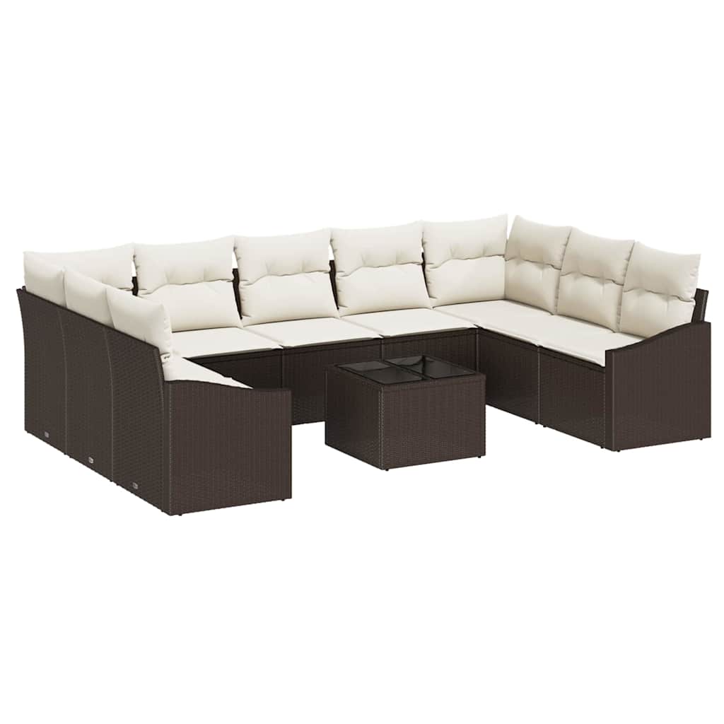 Set Divano da Giardino Marrone e Crema polyrattan