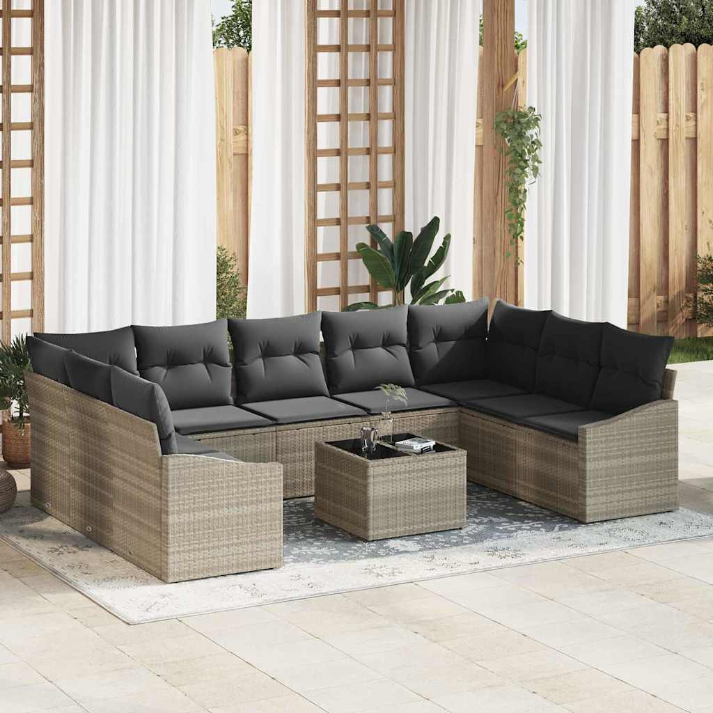 Set Divano da Giardino Grigio chiaro polyrattan