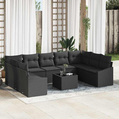 Set Divano da Giardino con archiviazione Nero polyrattan