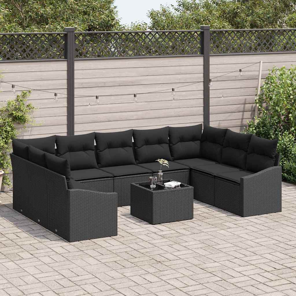 Set Divano da Giardino con archiviazione Nero polyrattan