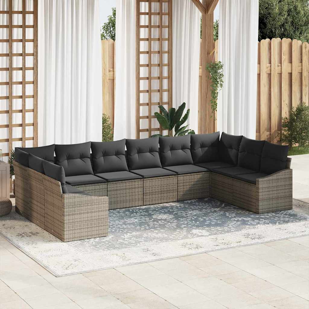Set Divano da Giardino 10 pcs Grigio polyrattan
