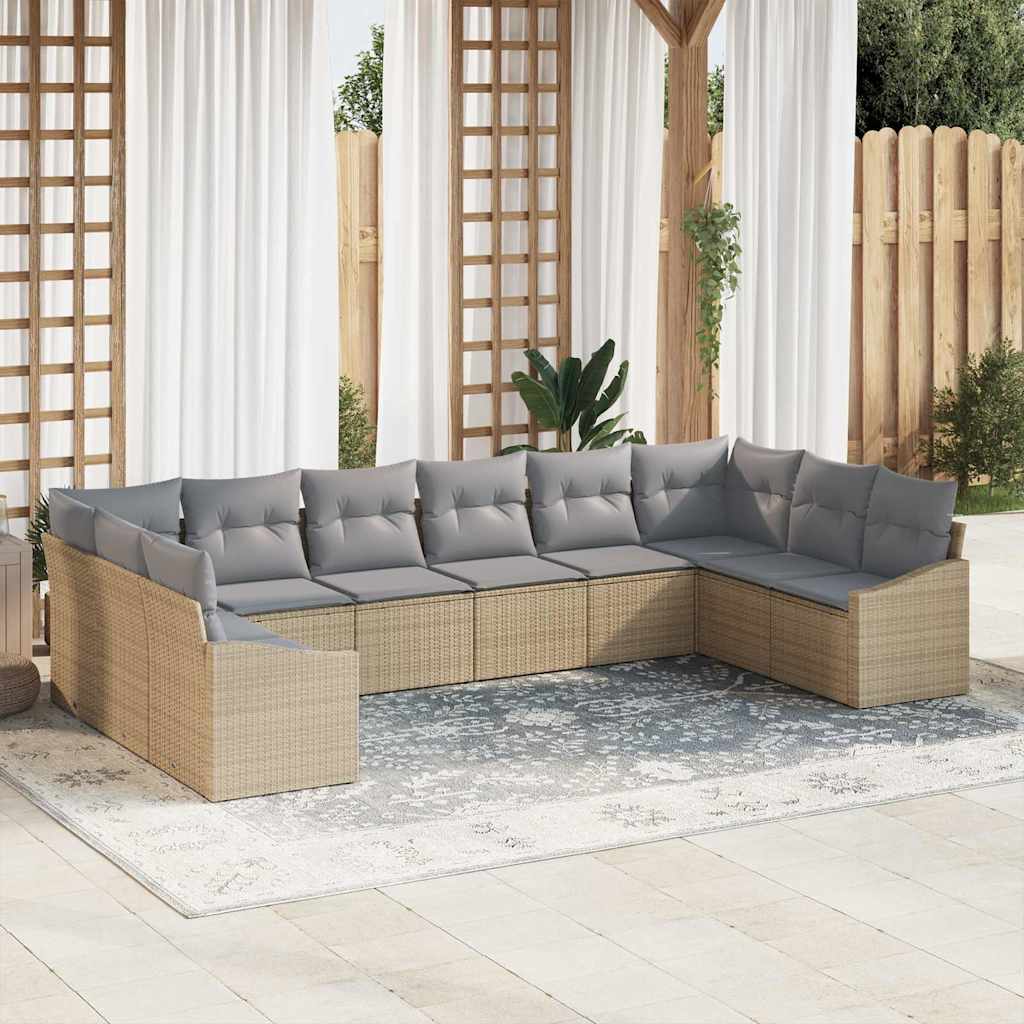 Set Divano da Giardino 10 pcs beige e grigio chiaro polyrattan