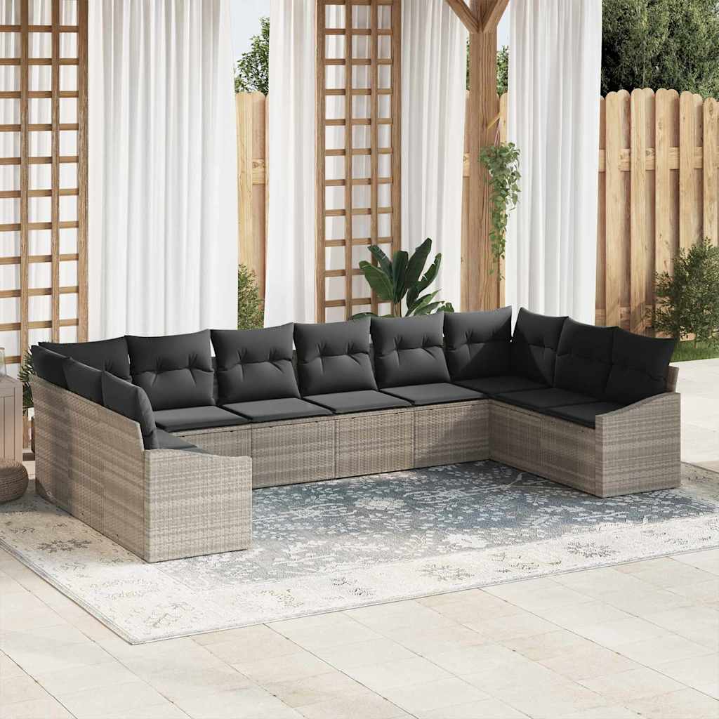 Set Divano da Giardino 10 pcs Grigio chiaro polyrattan