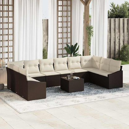 Set Divano da Giardino Marrone e Crema polyrattan