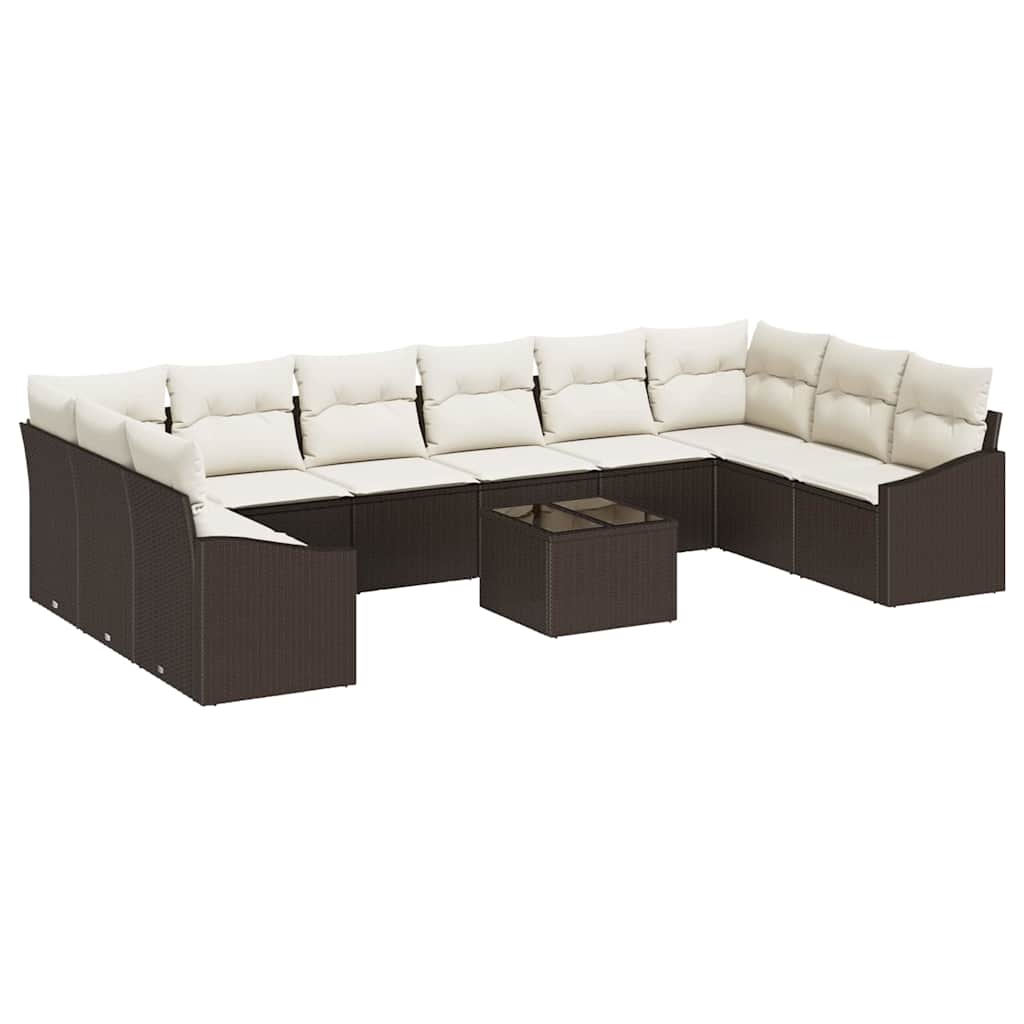 Set Divano da Giardino Marrone e Crema polyrattan
