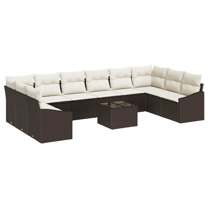 Set Divano da Giardino Marrone e Crema polyrattan