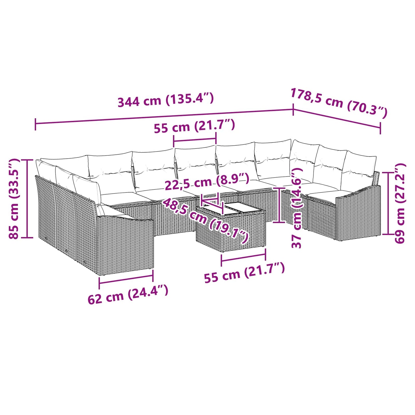 Set Divano da Giardino Beige e Crema polyrattan