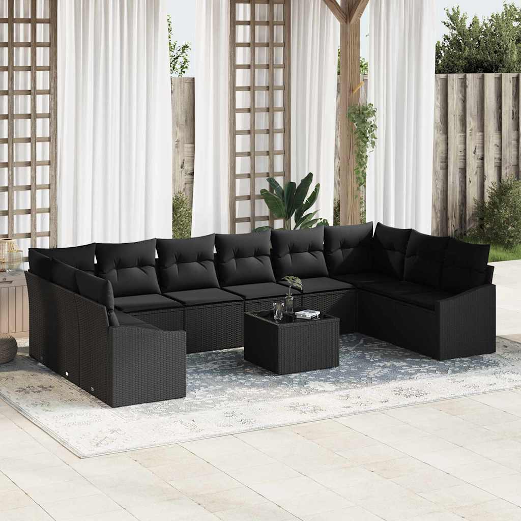 Set Divano da Giardino con archiviazione Nero polyrattan