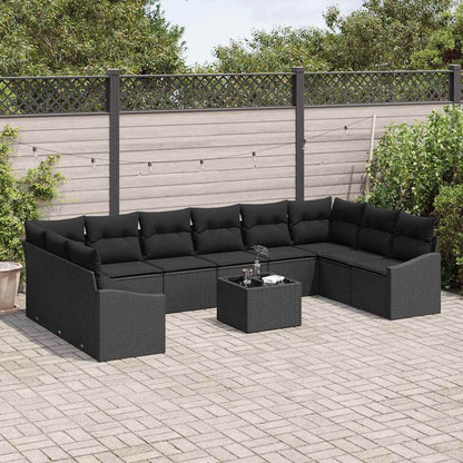 Set Divano da Giardino con archiviazione Nero polyrattan