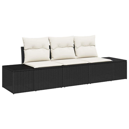 Set Divano da Giardino 3 pcs Nero e Crema polyrattan