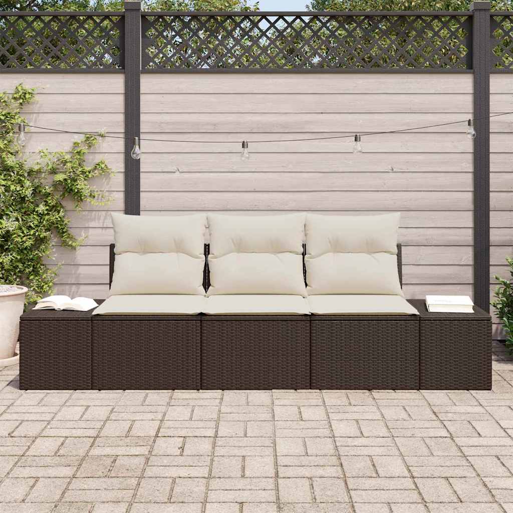 Set Divano da Giardino 3 pcs Marrone e Crema polyrattan