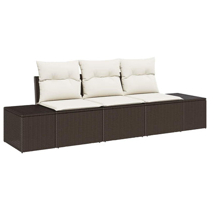 Set Divano da Giardino 3 pcs Marrone e Crema polyrattan