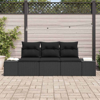 Set Divano da Giardino con archiviazione 3 pcs Nero polyrattan