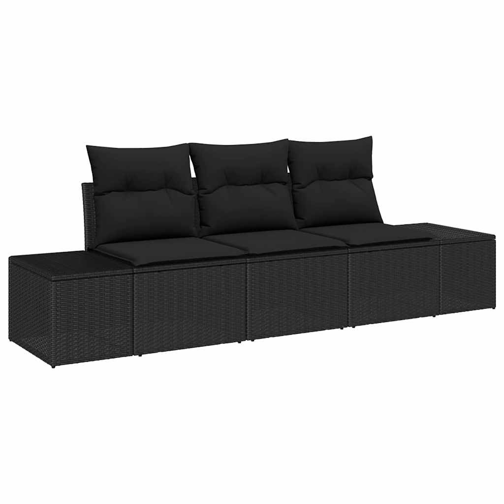 Set Divano da Giardino con archiviazione 3 pcs Nero polyrattan