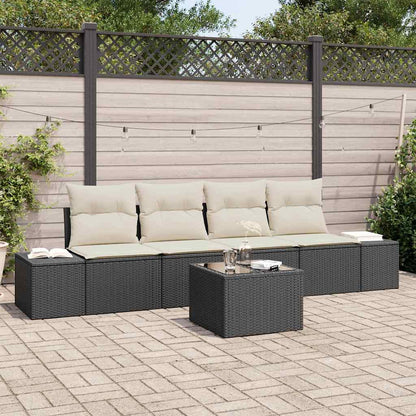 Set Divano da Giardino 5 pcs Nero e Crema polyrattan