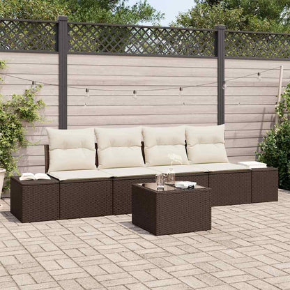 Set Divano da Giardino 5 pcs Marrone e Crema polyrattan