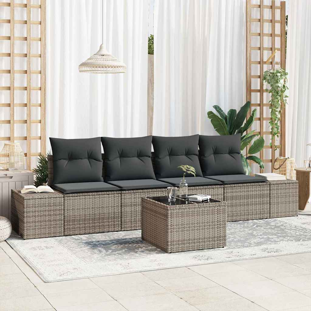 Set Divano da Giardino con cuscino 5 pcs Grigio polyrattan