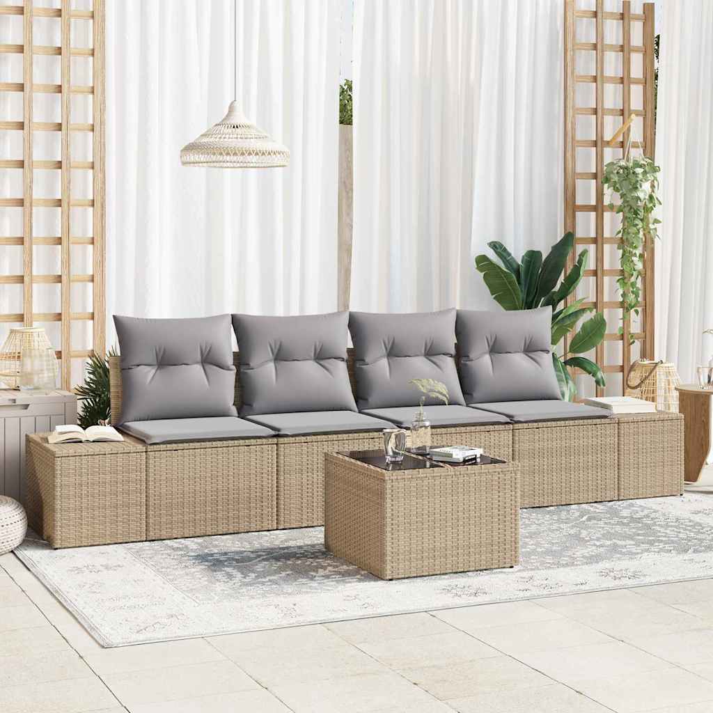 Set Divano da Giardino 5 pcs Beige e grigio polyrattan