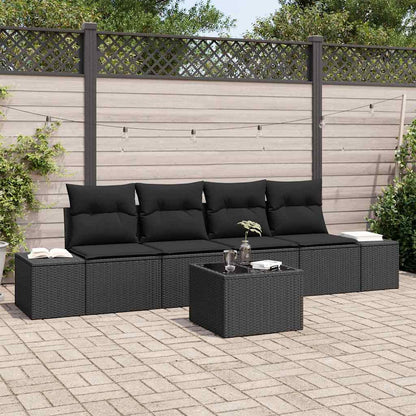 Set Divano da Giardino con cuscino 5 pcs Nero polyrattan