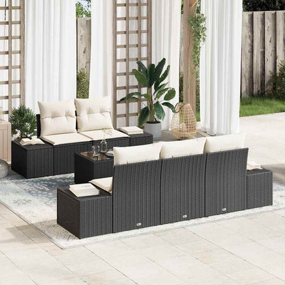 Set Divano da Giardino 6 pcs Nero e Crema polyrattan