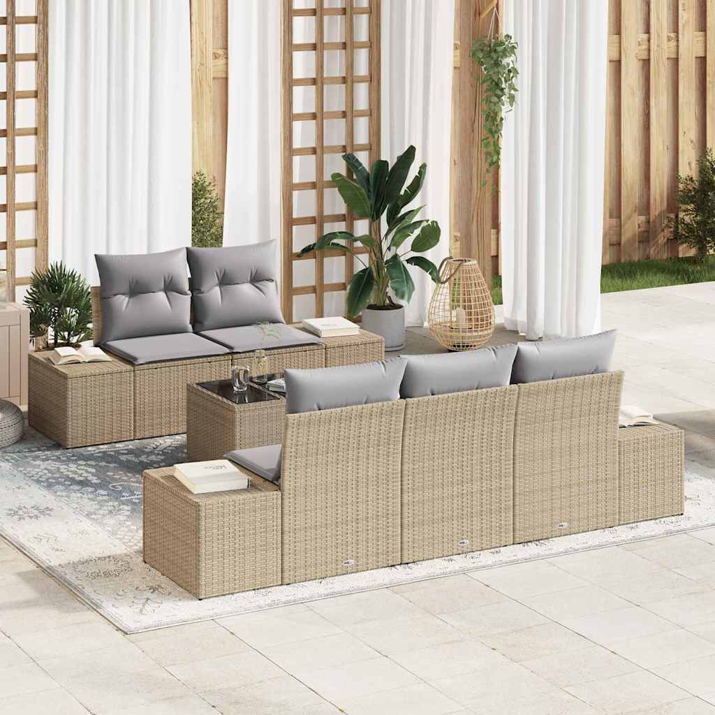 Set Divano da Giardino 6 pcs Beige e grigio polyrattan