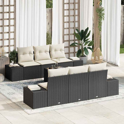 Set Divano da Giardino 8 pcs Nero e Crema polyrattan