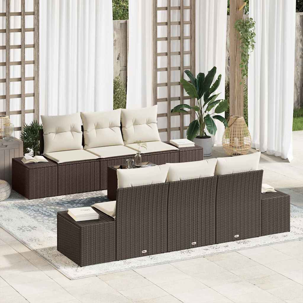 Set Divano da Giardino 8 pcs Marrone e Crema polyrattan