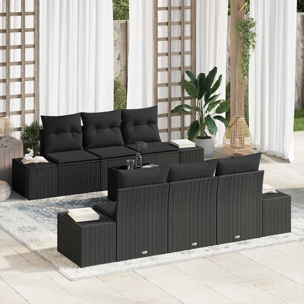 Set Divano da Giardino con cuscino 8 pcs Nero polyrattan