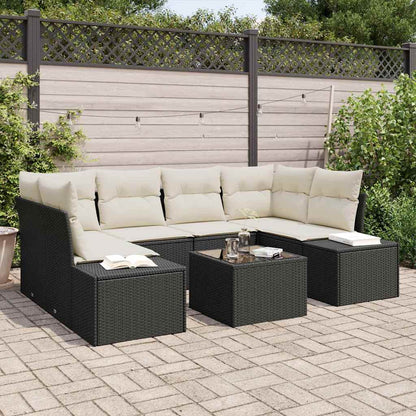 Set Divano da Giardino 8 pcs Nero e Crema polyrattan