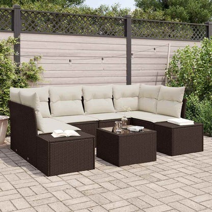 Set Divano da Giardino 8 pcs Marrone e Crema polyrattan