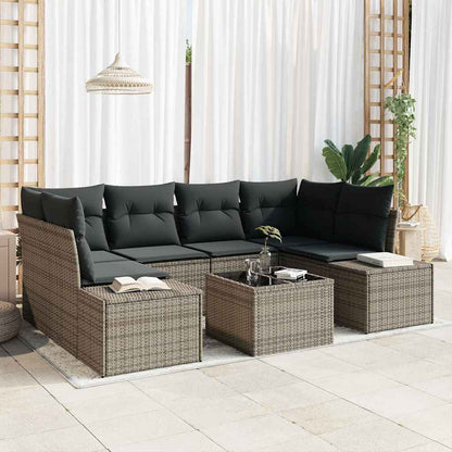 Set Divano da Giardino con cuscino 8 pcs Grigio polyrattan
