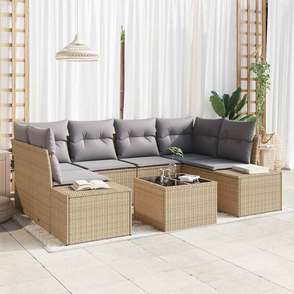 Set Divano da Giardino 8 pcs Beige e grigio polyrattan