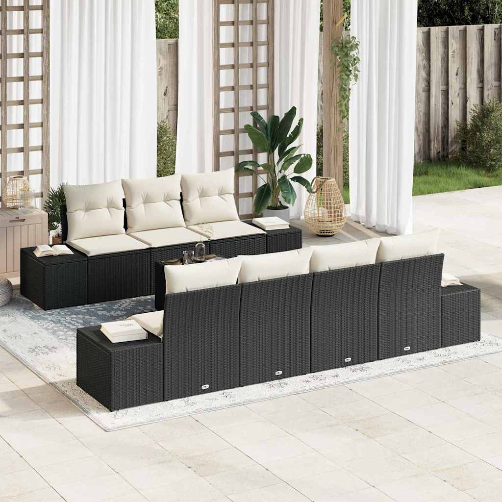 Set Divano da Giardino 8 pcs Nero e Crema polyrattan