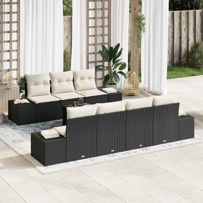 Set Divano da Giardino 8 pcs Nero e Crema polyrattan