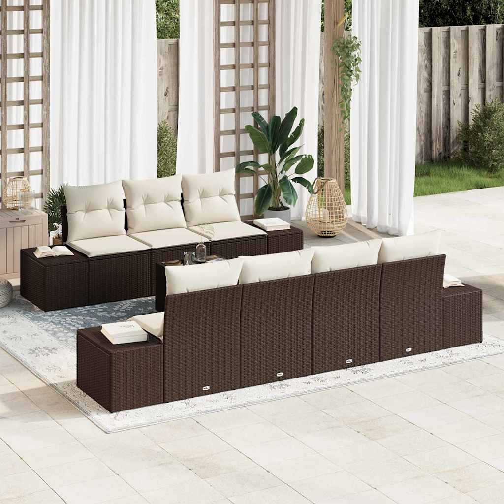Set Divano da Giardino 8 pcs Marrone e Crema polyrattan