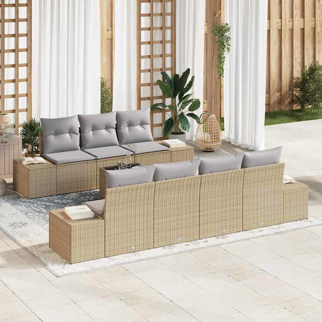 Set Divano da Giardino 8 pcs Beige e grigio polyrattan