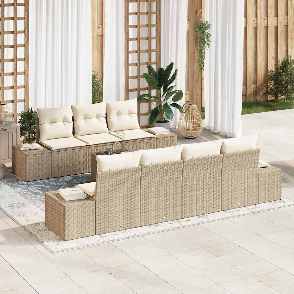 Set Divano da Giardino 8 pcs Beige e Crema polyrattan