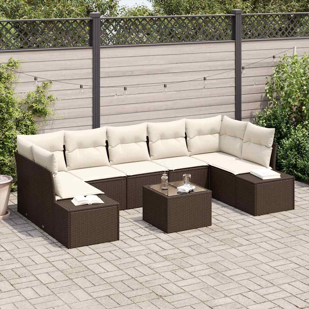 Set Divano da Giardino 8 pcs Marrone e Crema polyrattan