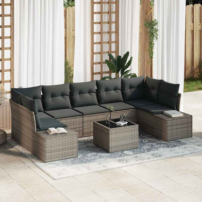 Set Divano da Giardino con cuscino 8 pcs Grigio polyrattan