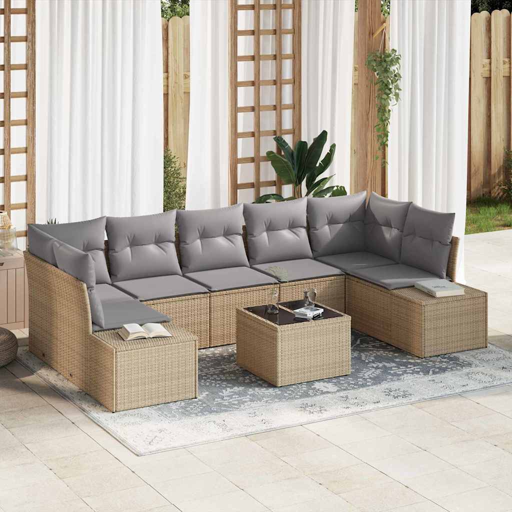 Set Divano da Giardino 8 pcs Beige e grigio polyrattan