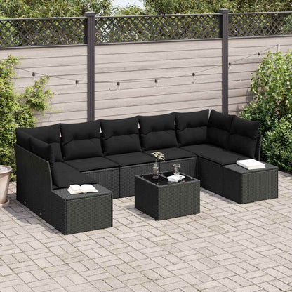 Set Divano da Giardino con cuscino 8 pcs Nero polyrattan