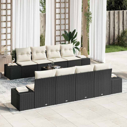 Set Divano da Giardino 8 pcs Nero e Crema polyrattan